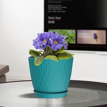 6 Inch Plant Pots, 6 Pack Flower Pots for Indoor and Outdoor Use, Planters with Drainage Holes and Saucers, Black with Speckles