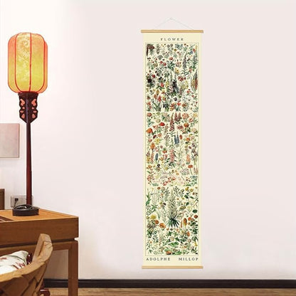 BAEMEFLE Vintage Flowers Poster Hanger Frame, Plant Floral Reference Chart Wall Decor Cottagecore Room Decor Aesthetic, Retro Style Wall Decor Art Painting Prints. (Long grass, 48L x 12W)