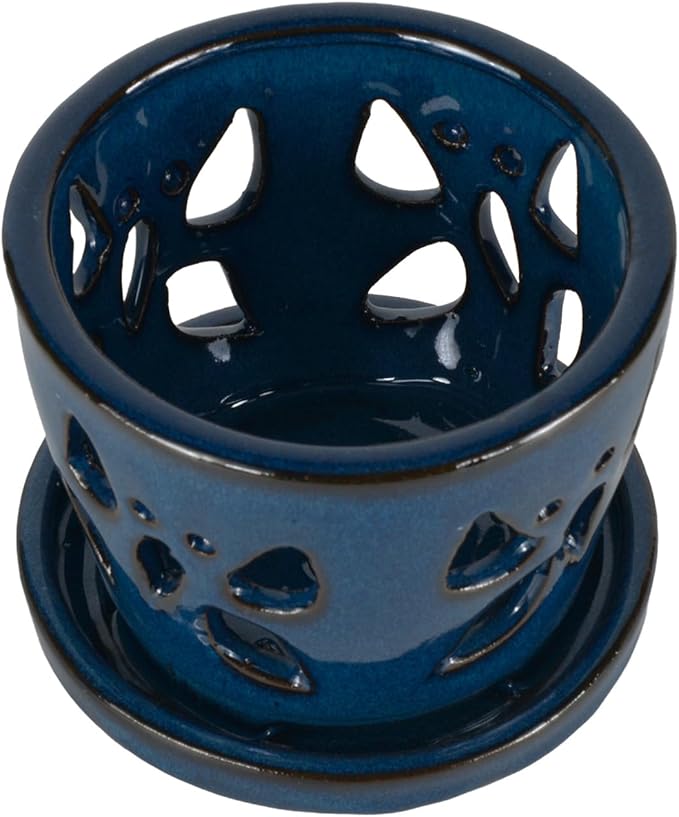 W&W Orchid Pot with Holes and Saucer for Repotting, Blue, 5 Inches
