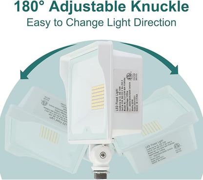 kadision 55W White LED Flood Light with Dusk-to-Dawn Photocell, 3000K/4000K/5000K Selectable, 120V 6600lm IP65 Waterproof Knuckle Mount Outdoor Security Lights, ETL Listed