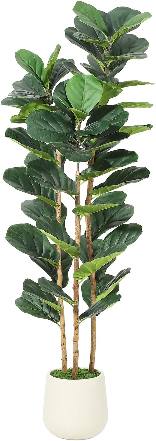 5ft Faux Fiddle Leaf Fig Tree with White Planter, Floor Fake Plants, Realistic Artificial Plants for Home Office Living Room Decor, Housewarming Gift