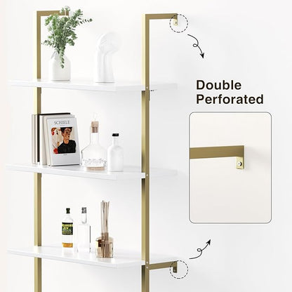 Set of 2 Ladder Bookshelf with Cabinet, 71" Tall Bookcase with Shelves & Storage, Fluted Ladder Shelf with Metal Frame, 6-Tier Display Rack for Living/Bedroom, Home & Office, White & Gold