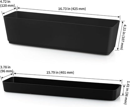 Skelang 2 Pcs Rectangular Plant Pot, 16.7" Flower Planter Box with Drainage Hole, Windowsill Container with Tray for Succulents, Herbs, Cacti, Black