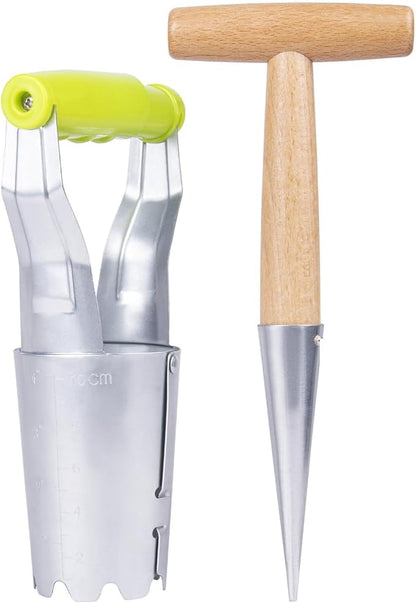 Gardening Planting Tool Set, Convenient for Digging Holes/Filling pits - with Depth Marking, More evenly Plants Tulips, Daffodils, Dahlias, for Planting Bulbs, Moving Plants (Light Green Suit)