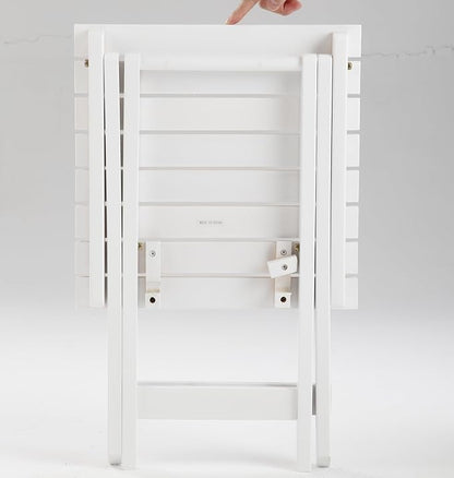 2 Pcs Small Folding Patio Side Table Outdoor Wood Wooden Small End Portable Plant Little Table for Garden Yard Porch Living Room Space Pool 15.4x15.4 x18.3 inch (White)