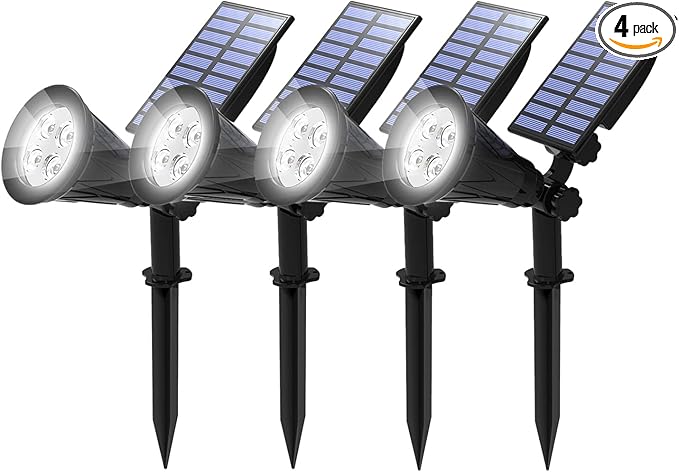 T-SUN Solar Spotlights, 4 LED Solar Powered Landscape Spotlights Waterproof Outdoor Lights Auto ON/OFF for Garden, Driveway, Yard, Patio, Pool Area (White-4 Pack)