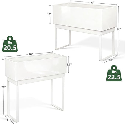 Worth Set of 2 Raised Metal Planter Box with Legs, Large & Small Galvanized Steel Elevated Garden Beds with Drainage Hole & Plug for Vegetables, Flowers & Herbs, Indoor & Outdoor Use - Glossy White