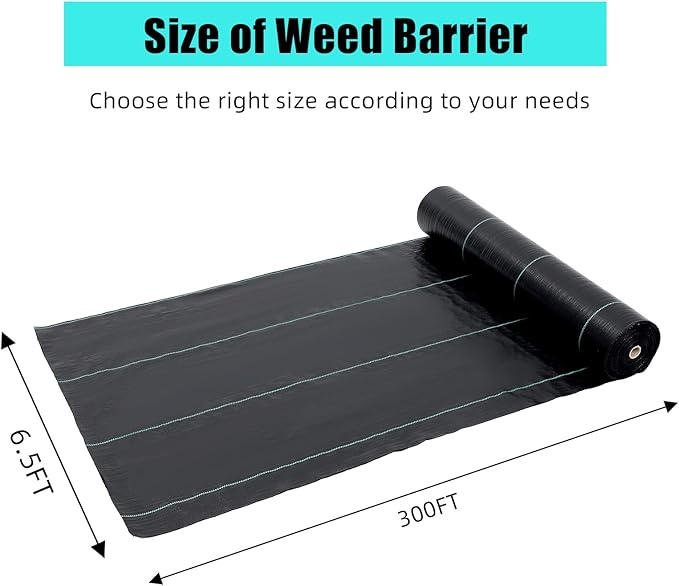 Broadfashion 6.5ft x 300ft Premium 3oz Pro Garden Weed Barrier Landscape Fabric Durable & Heavy-Duty Weed Block Gardening Mat, Easy Setup & Superior Weed Control, Eco-Friendly & Convenient Design