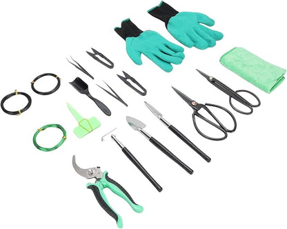 WALFRONT Bonsai Trimming Tools Kit, High Carbon Steel Gardening Set with Pruning Shears, Scissors and Wires for Indoor Bonsai Care