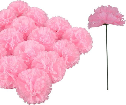 Silk Carnation Flower, 50 Artificial Flowers, Used for Wedding Decoration DIY Handmade Flowers, Carnation Flower Diameter 3.5 Inches and 6 Inches Stem (Pink)