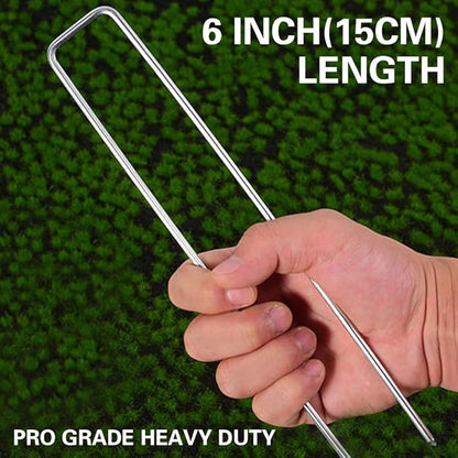 Bakulyor 150Pcs Landscape Staples + 150Pcs Gasket, 6 Inch Garden Stakes Staples 11 Gauge U Shaped Galvanized Lawn Landscape Pins, Heavy Duty Yard Ground Pin for Weed Barrier Sod Fabric Decorations