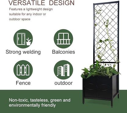 Zhongma 15.75 x 15.75 x 55 in Raised Garden Bed with Trellis,Heavy Duty Plant Box for Climbing Plants with Drainage Hole, Metal Lattice Planter Gardon Box with Inner Fabric Liners.