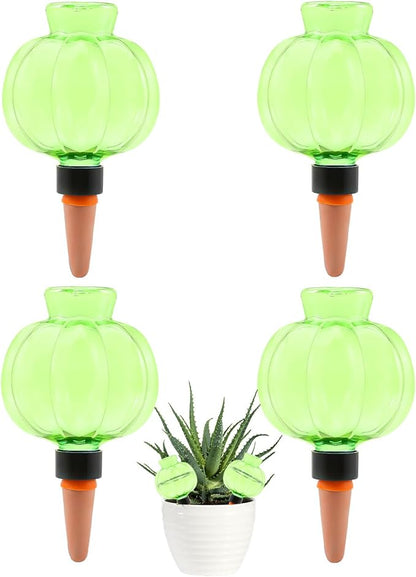 4 Pcs Plant Self Watering Globes, 17oz Large Plastic Water Bulbs Top Fill Watering Globes Slow Release Terracotta, Water Spikes Stakes for Indoor and Outdoor Plants (Green)