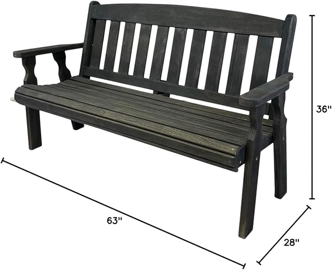 Amish Casual Outdoor Heavy Duty 800 LB Mission Pressure Treated Garden Bench(5 Foot, Semi-Solid Black Stain)