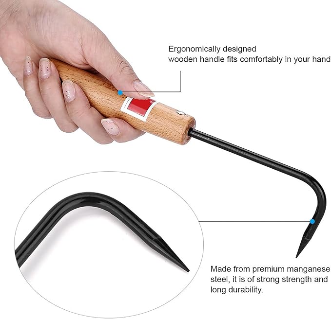 Bonsai Root Hook, Gardening Manganese Steel Root Rake with Ergonomic Wooden Handle, Bonsai Rake Tool for Potted Plants Gardening Work