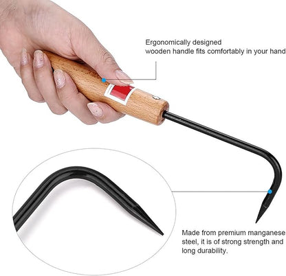 Bonsai Root Hook, Gardening Manganese Steel Root Rake with Ergonomic Wooden Handle, Bonsai Rake Tool for Potted Plants Gardening Work