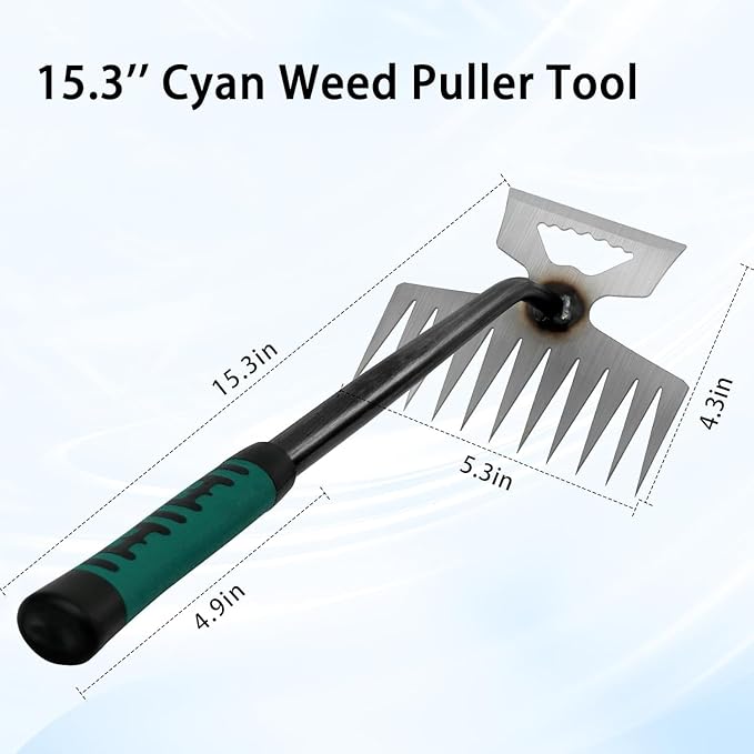 11 Teeth Portable Manganese Steel Weed Puller Tool， Uprooting Steel Hand Weeder Tool for Garden Yard Farm - Durable Manganese, Manual Multifunctional Weeding Artifact Kit (Green)