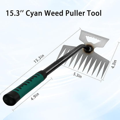 11 Teeth Portable Manganese Steel Weed Puller Tool， Uprooting Steel Hand Weeder Tool for Garden Yard Farm - Durable Manganese, Manual Multifunctional Weeding Artifact Kit (Green)