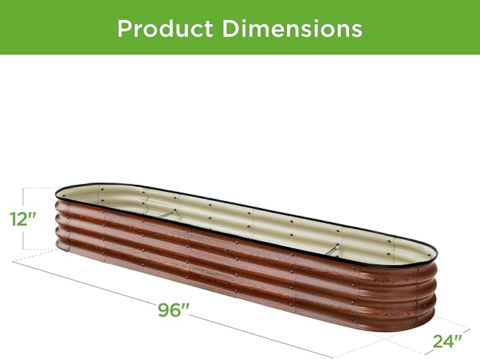 Best Choice Products 8x2x1ft Outdoor Metal Raised Garden Bed, Oval Deep Root Planter Box for Vegetables, Flowers, Herbs, and Succulents w/ 108 Gallon Capacity - Wood Grain