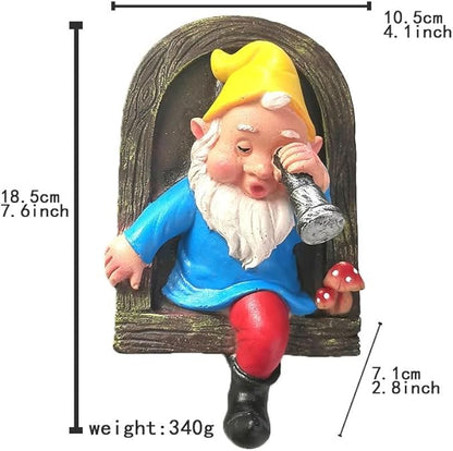Gnome Open The Door Garden Decor Resin Tree Faces Decor Outdoor Fairy Garden Patio Lawn Porch (Red Telescope)