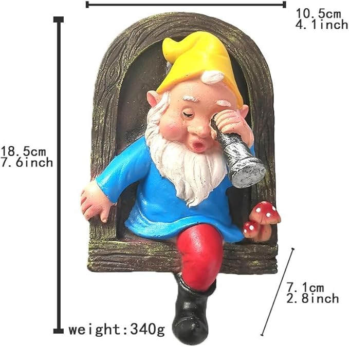 Gnome Open The Door Garden Decor Resin Tree Faces Decor Outdoor Fairy Garden Patio Lawn Porch (Blue Telescope)