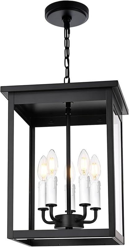 5 Lights Indoor Pendant Light White Outdoor Chandelier Exterior Hanging Fixtures Ceiling Mount with Clear Glass Shade Hanging Lantern Adjustable Pendant Lighting for Outdoor Hallway