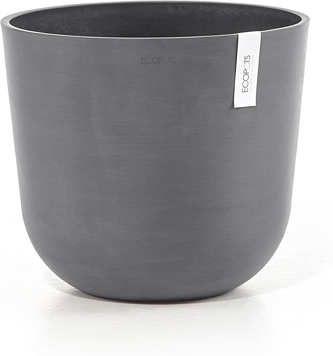Ecopots Oslo Durable Modern Round Indoor/Outdoor Recycled-Based Composite Flower Pot Planter, Grey, 14"