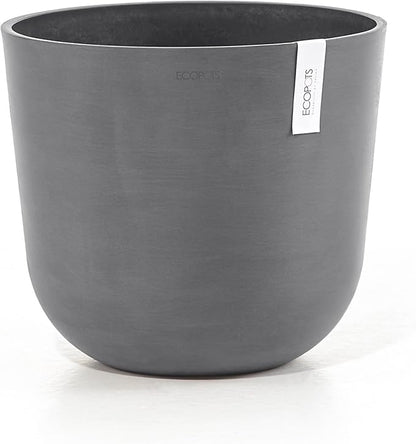 Ecopots Oslo Durable Modern Round Indoor/Outdoor Recycled-Based Composite Flower Pot Planter, Grey, 14"