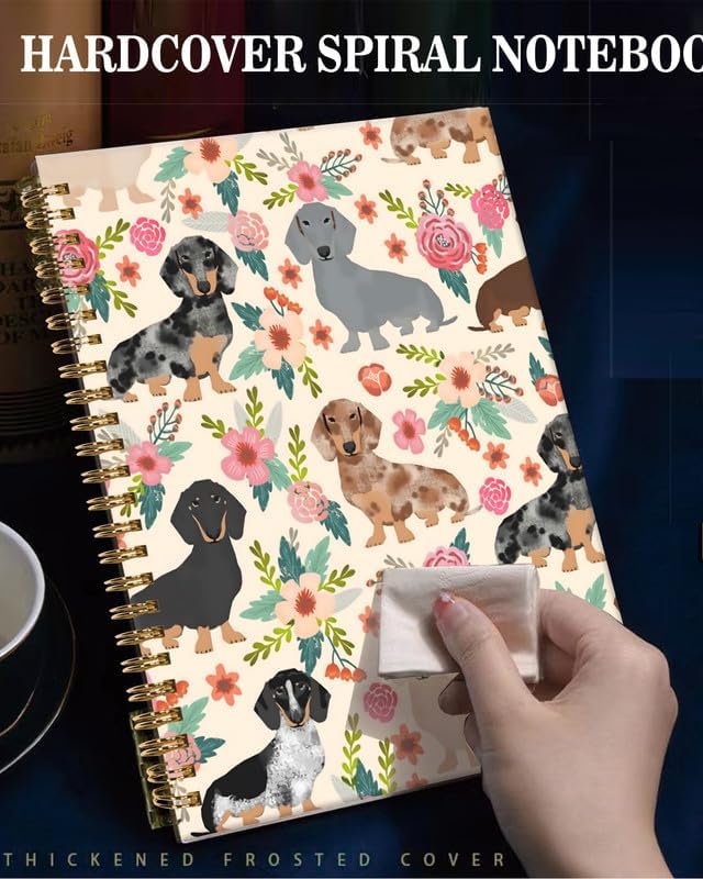 Spiral Journal Notebook,A5 Hardcover Lined Journals for Women Girl 6 x 8.3 in,120 Pages Thick Paper,Cute College Ruled Writing Notebook for Gifts Office Work School(Cute Dachshund Floral)