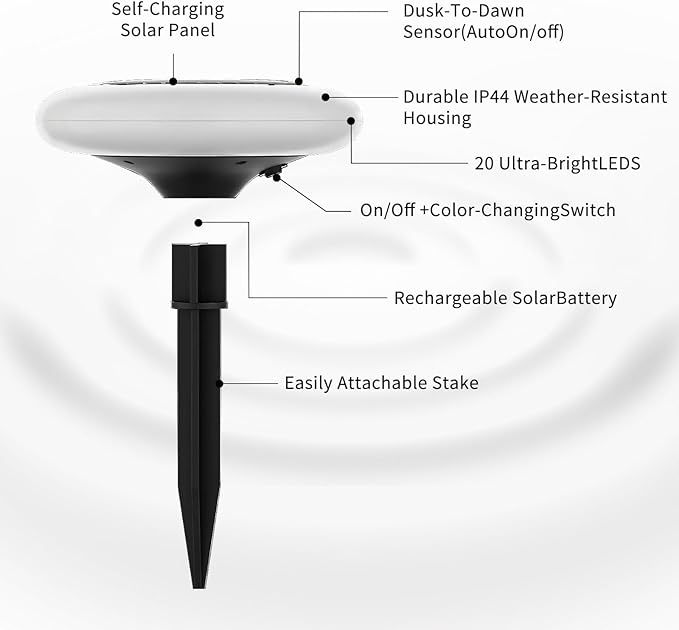 Solar Garden Pathway Lights Color Changing LED Disc Stakes 6 Pack Outdoor Landscape Lighting for Yard Park Walkway Outdoor Solar Lights Solar Driveway Lights