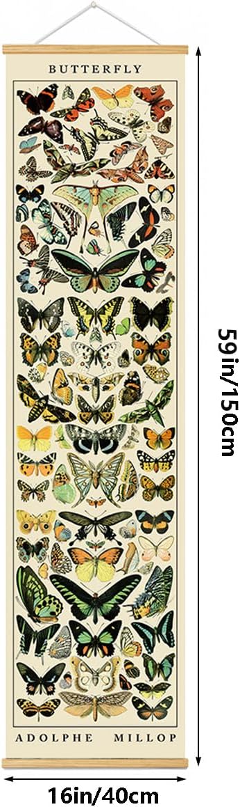 BAEMEFLE Vintage Flowers Poster Hanger Frame, Plant Floral Reference Chart Wall Decor Cottagecore Room Decor Aesthetic, Retro Style Wall Decor Art Painting Prints. (Long Butterfly, 63L x 16W)