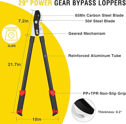 Yesker 29 Inch Loppers for Tree Trimming Heavy Duty Bypass Loppers Powerful Gear Action Sharp Steel Blade Tree Trimmer up to 1.5" Dia Cut Capacity Non-slip Handle Branch Cutter for Garden Maintenance
