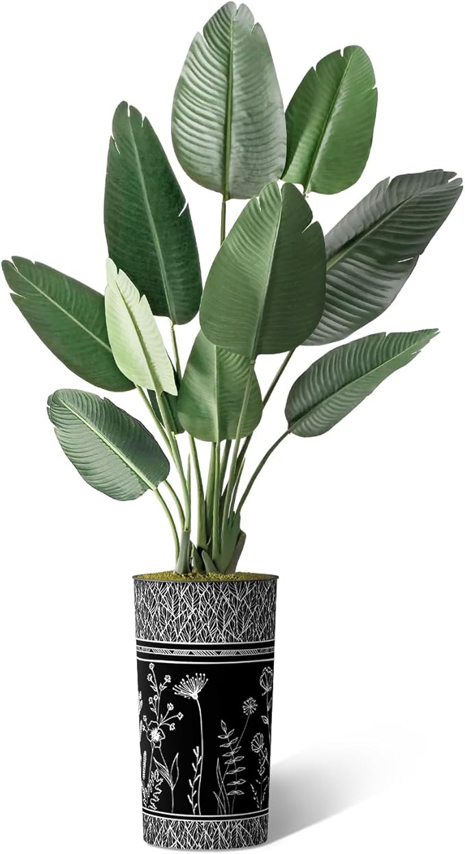 Artificial Tree in Black and White Modern Planter, Fake Bird of Paradise Silk Tree for Indoor and Outdoor Home Decoration - 67" Overall Tall (Plant Pot Plus Tree)