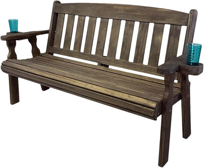 Amish Casual Heavy Duty 800 Lb Mission Pressure Treated Garden Bench with Cupholders (4 Foot, Dark Walnut Stain)