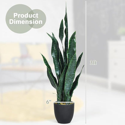 Goplus Fake Snake Plant, 36" Tall Artificial Potted Floor Plant, Large Faux Sansevieria Plant with 6'' Pot and 20pcs Leaves for Living Room House Modern Office Indoor Decor