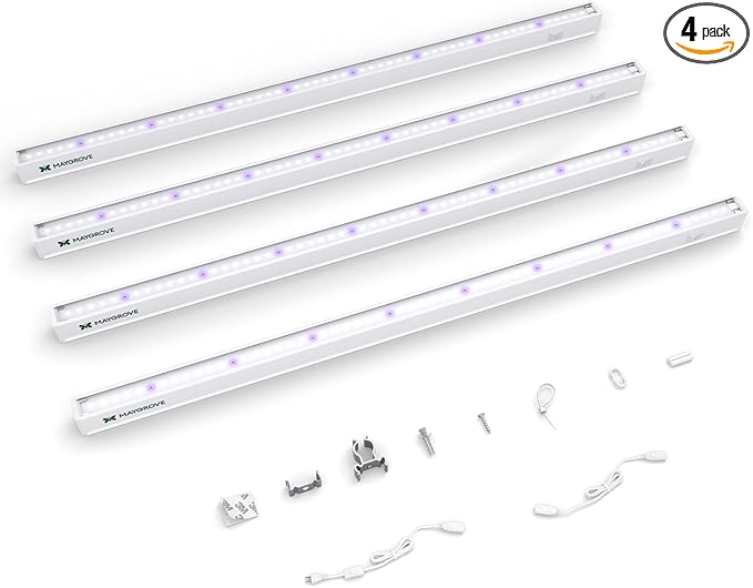 Grow Lights for Indoor Plants 2FT, Blue-Rich Full Spectrum 5000K Grow Light, 60W(4 x 15W), T5 LED Grow Light Strips for Succulents, High PPFD, Linkable, White, 4-Pack