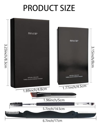 Eyebrow Powder Makeup Kit-3 Colors Eye Brow Powder Palette Long-Lasting Waterproof, Grey Brown Series Brow Filler, Fill & Sculpt Full Eyebrows for Women, With Mirror, Brow Brush & Razor-Set 03