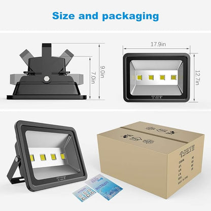200W LED Flood Lights 6000K Daylight White Lighting Fixtures Super Bright 20000lm Outdoor Security Lights IP66 Waterproof 110-285V Commercial Industrial Lighting Fixtures