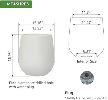 16.9 Inch Plastic Tall Large Planters for Outdoor Plants, Modern Round Tapered Flower Pot for Indoor Plants, Plant Pots with Drainage Holes and Rubber Plug for Home Garden Patio, Chalk Beige