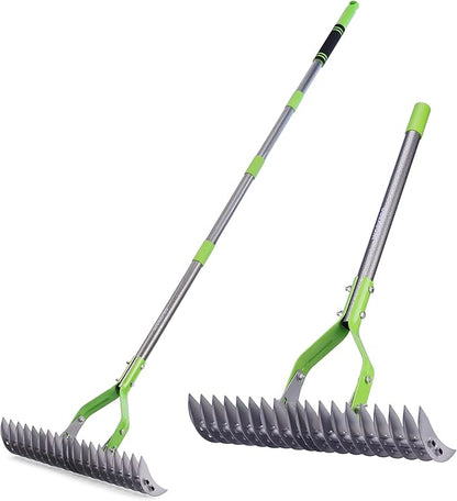 WORKPRO Thatch Rake, 15-Inch Thatching Rake for Lawns, Heavy Duty Dethatcher Rakes with 5FT Handle, Dethatching Rakes with Adjustable Head for Removing Dead Grass and Clippings, Loosening Soil