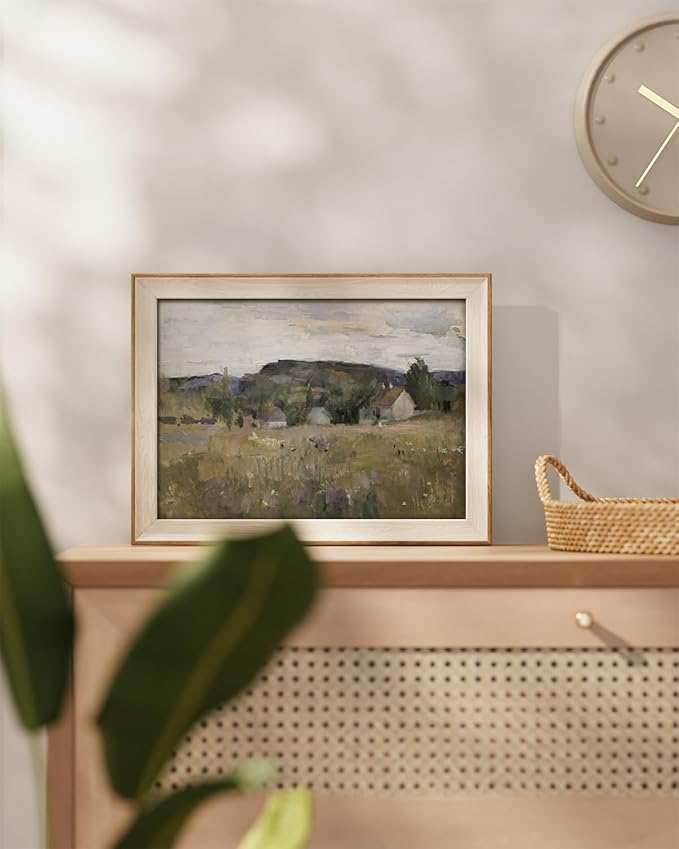 InSimSea Framed Canvas Wall Art Prints, Framed Canvas Art Wall Decor, Abstract Serene Countryside Scene Wall Prints, Mid Century Modern Decor for Living Room Bedroom Office 12x16In