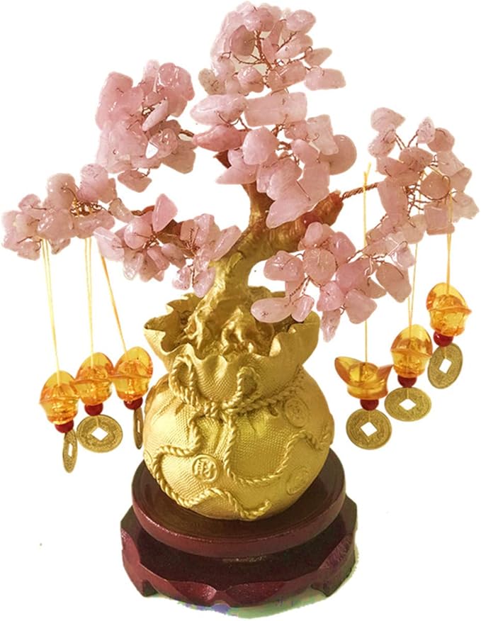 Feng Shui Citrine/Citrine Money Tree and Citrine Tree, Faucet Crystal Tree/Chinese Dragon Fortune Crystal Tree/Gift Tree (Pink)