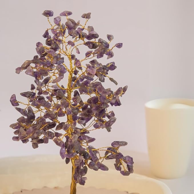 Crystal Tree with Bracelet for Home Decor, Healing, Spiritual Gifting, Room Decor, New Year & Good Luck Gifting | Made from Genuine Crystal Stones (Amethyst) - 9 x 3 Inches