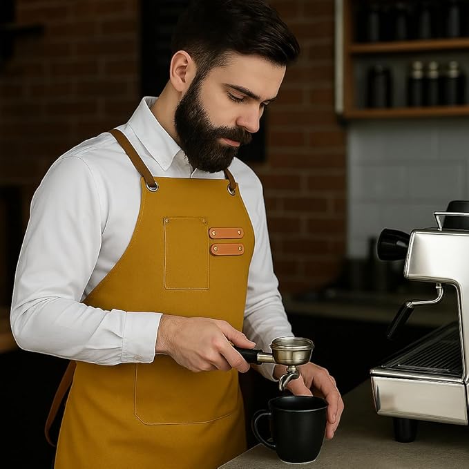 Chef Aprons for Men Canvas Apron with Large Pockets and Adjustable Neck Strap for Cooking, BBQ, Gardening