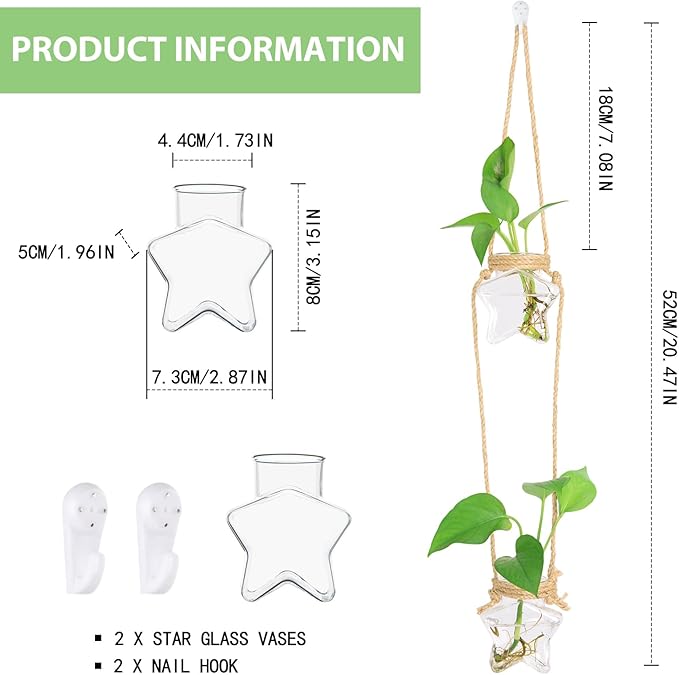 XXXFLOWER Wall Hanging Propagation Station，2 Tiers Star Shaped Glass Flower Vase for Hydroponic Planter Terrarium for Plant Cutting Home Office Living Room Garden Decor