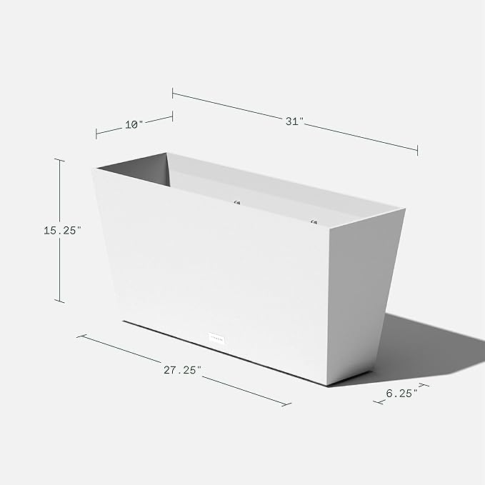 Veradek Midori Long Trough Planter (White, 31 inch - 2 Pack with 2 Saucer Trays)