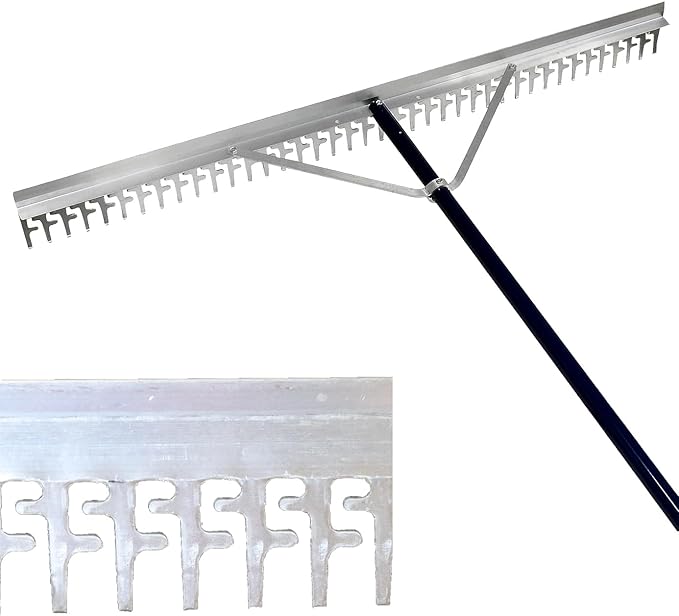 Water Land & Home Super Rake – 4-Ft Wide Heavy Duty Tool with 11-Ft Aluminum Handle – Beach Sand Rake, Lake Weed Cleaner & Landscaping Tool – Powder-Coated Handle, Reinforced Head – Made in USA