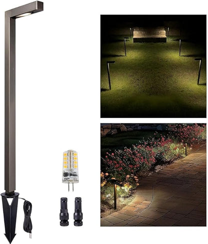 Gardenreet Landscape Path Lights Brass, 12V Low Voltage Pathway Lights Wired, Outdoor Garden Lights LED Waterproof, L Shape Bronze for Yard Walkway Driveway Without G4 Bulb