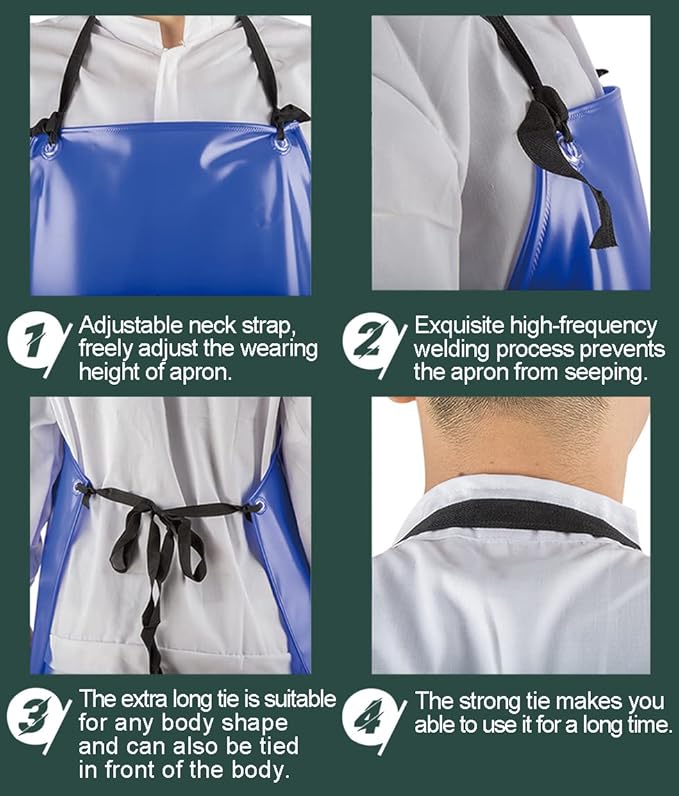 Chemical Resistant Vinyl Apron - Blue Plus Size Unisex PVC Aprons for Dishwashing,Dog Grooming,Gardening,Fish Cleaning,Lab Work（5 Pack）