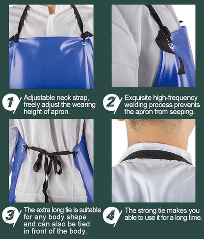 Chemical Resistant Vinyl Apron - Blue Plus Size Unisex PVC Aprons for Dishwashing,Dog Grooming,Gardening,Fish Cleaning,Lab Work（5 Pack）